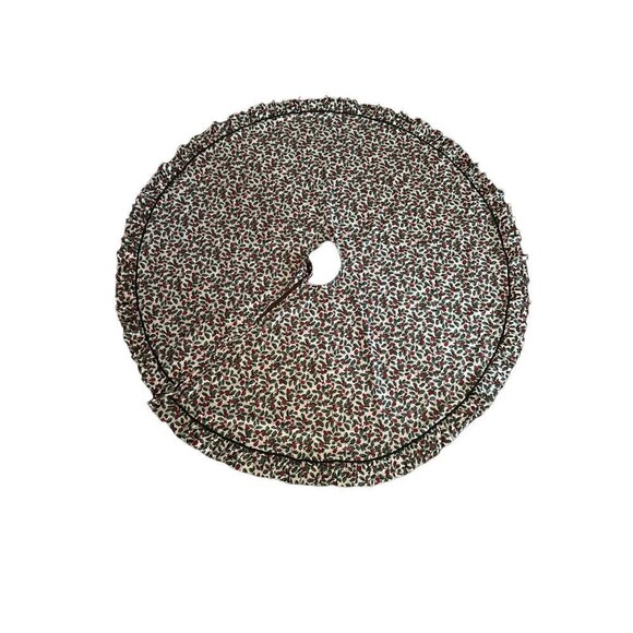 Holly Berry Print Green Christmas Tree Ruffle Edge Skirt - Picture 1 of 4